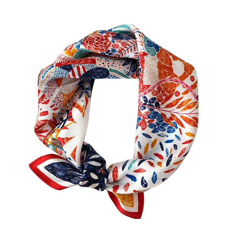 MEISEE Pure Mulberry Silk Scarfs Women Small Square Scarf 21" x 21" Breathable Lightweight Neckerchief Printed Headscarf (flowers blooming) - Image 1